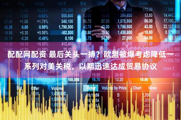 配配网配资 最后关头一搏？欧盟被爆考虑降低一系列对美关税，以期迅速达成贸易协议