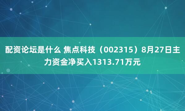 配资论坛是什么 焦点科技（002315）8月27日主力资金净买入1313.71万元